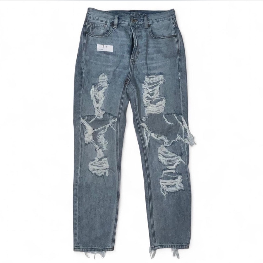 American Eagle Distressed Mom Jeans Sz 4 Regular High Rise Ripped Denim